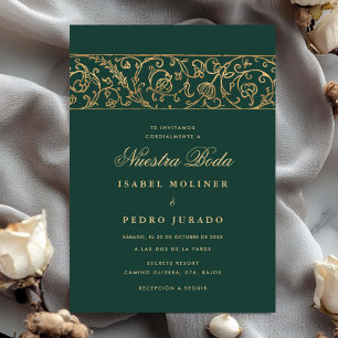 Invitation Mariage Nuestra Boda Luxe Floral Vert & Or