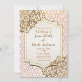 Invitation Mariage Nuit Arabe Marocain Rose Doré Rosissant (Devant)