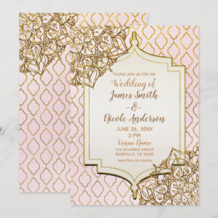 Invitation Mariage Nuit Arabe Marocain Rose Doré Rosissant