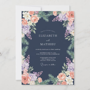 Invitation Mariage Nuit Bleu Marine Rose de Pin