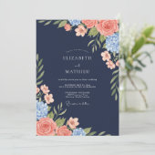 Invitation Mariage Nuit Bleue Corail Eucalyptus (Debout devant)