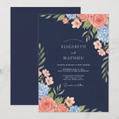 Invitation Mariage Nuit Bleue Corail Eucalyptus (Devant / Derrière)