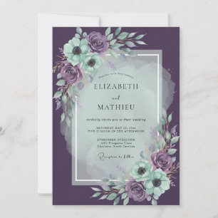 Invitation Mariage Nuit de Prune Améthyste et Pivoine