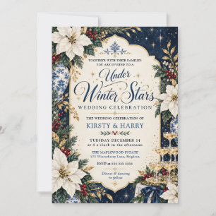 Invitation Mariage Nuit d'Hiver Or Navy