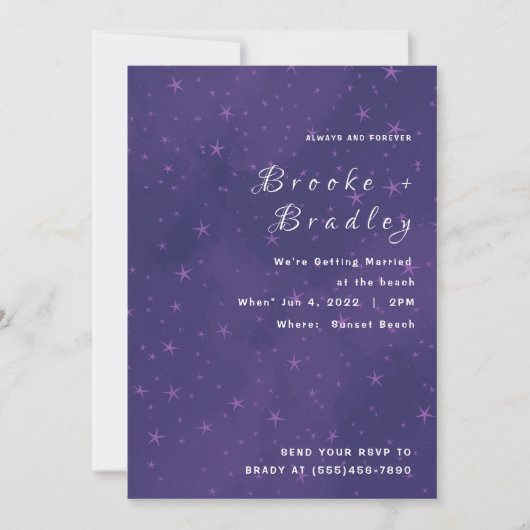 Invitation Mariage Nuit Étoilée Violette (Devant)