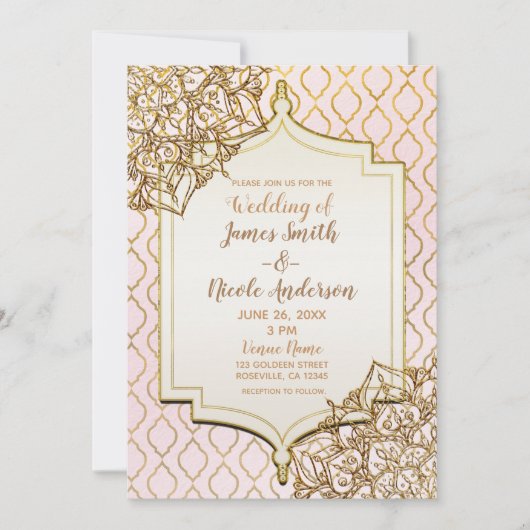 Invitation Mariage Nuit Morocaine Rose Doré (Devant)