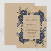 Invitation Mariage Nuit Or Magnolia (Devant / Derrière)