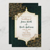 Invitation Mariage Nuits marocaines vert et or (Devant / Derrière)