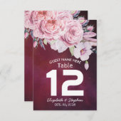 Invitation Mariage Numéro de tableau Plumes florales Lumières (Devant / Derrière)