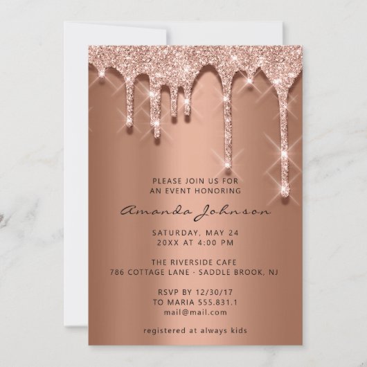 Invitation Mariage nuptiale Anniversaire 16e Rose 3D Drips Co (Devant)