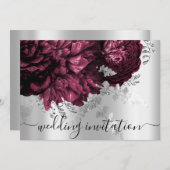 Invitation Mariage nuptiale Bourgogne Marsala Argent Floral (Devant / Derrière)