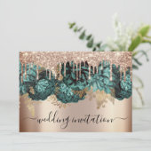 Invitation Mariage nuptiale Rose Bleu Turquoise Lecteurs Fleu (Debout devant)