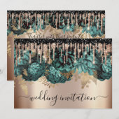 Invitation Mariage nuptiale Rose événement bleu Turquoise gou (Devant / Derrière)