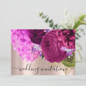 Invitation Mariage nuptiale rose Fleurs vertes Roses (Debout devant)