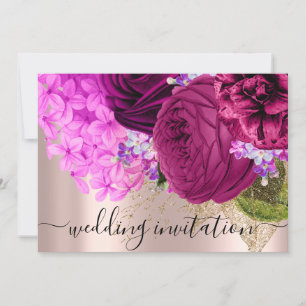 Invitation Mariage nuptiale rose Fleurs vertes Roses