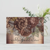 Invitation Mariage nuptiale Rose or Roses Brown argent (Debout devant)