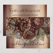 Invitation Mariage nuptiale Rose or Roses Brown argent (Devant / Derrière)