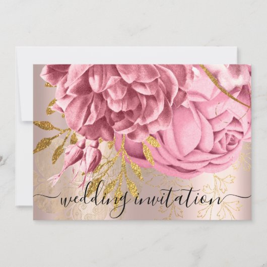 Invitation Mariage nuptiale Rose Rose Gold Flowers Roses (Devant)