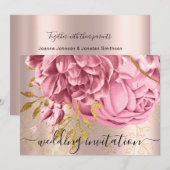 Invitation Mariage nuptiale Rose Rose Gold Flowers Roses (Devant / Derrière)