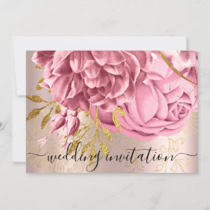 Invitation Mariage nuptiale Rose Rose Gold Flowers Roses