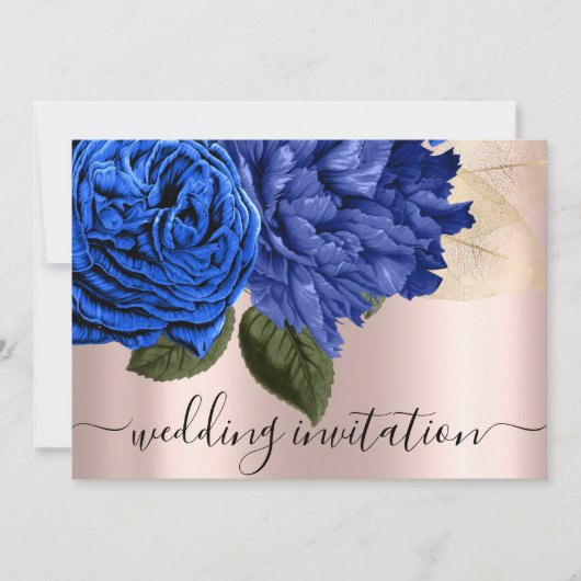 Invitation Mariage nuptiale Royal Blue Gold Roses Fleurs (Devant)