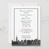 Invitation Mariage NYC Skyline Large Gravé BW Vert (Dos)
