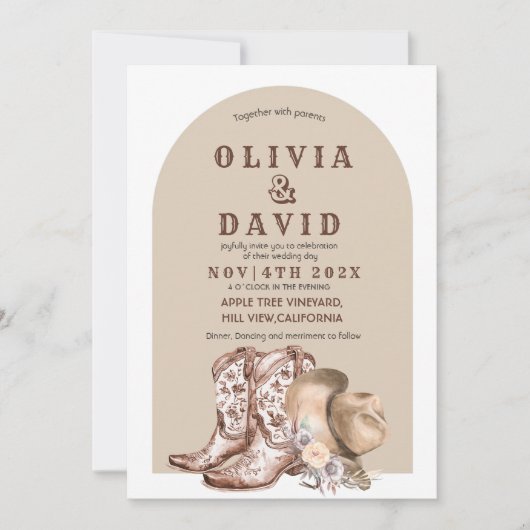 Invitation Mariage occidental bohème rustique (Devant)