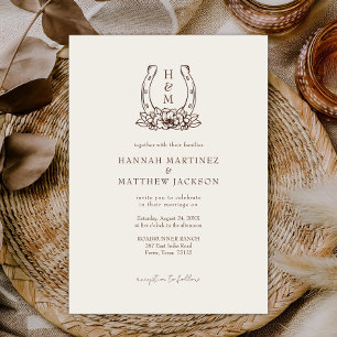 Invitation Mariage occidental boho country fer à cheval et fl