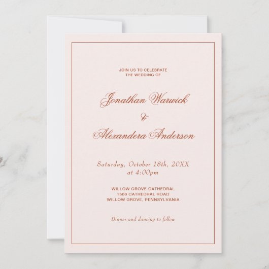 Invitation Mariage occidental Boho crème et terracotta (Devant)