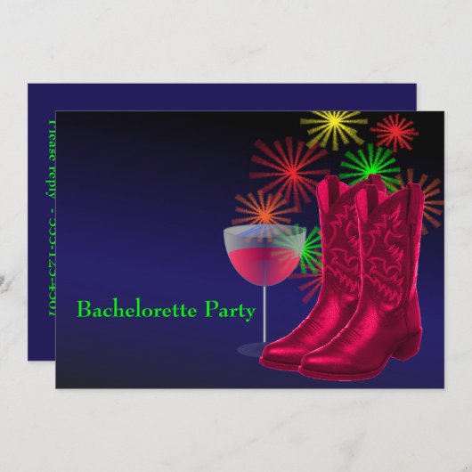 Invitation Mariage Occidental Boots Boots Wine Bachelorette (Devant / Derrière)