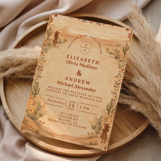 Invitation Mariage occidental désert terracotta