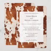 Invitation Mariage occidental en cuir de vache marron crème (Devant / Derrière)