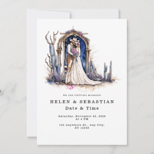 Invitation Mariage Occidental Floral Cowboy Mariage Rustique (Devant)