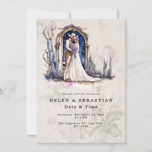 Invitation Mariage occidental floral de cowboy Mariage rustiq (Devant)