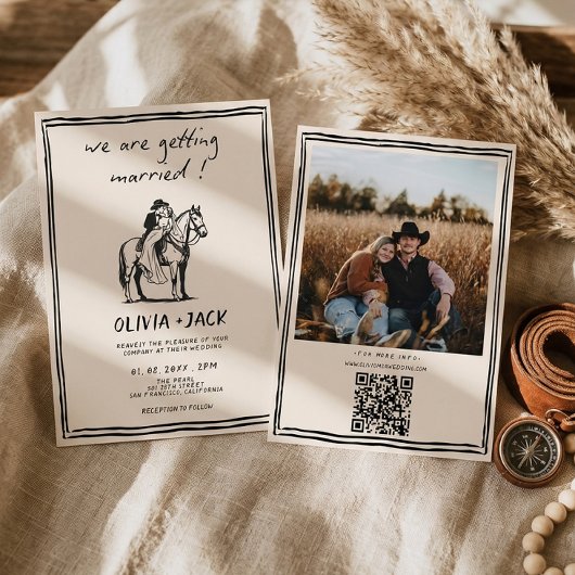Invitation Mariage occidental Photo QR Code Noces