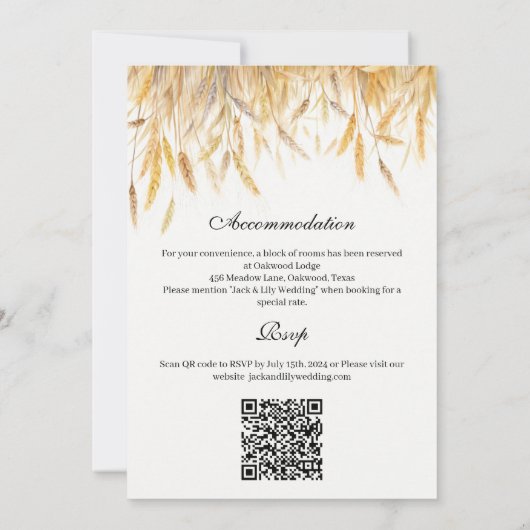 Invitation Mariage occidental rustique (Dos)