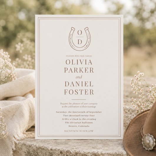 Invitation Mariage occidental rustique avec monogramme