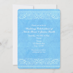 Invitation Mariage occidental rustique bleu à motifs paisley