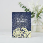 Invitation mariage occidental rustique bleu marine dentelle (Debout devant)