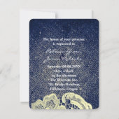 Invitation mariage occidental rustique bleu marine dentelle (Dos)