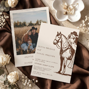 Invitation Mariage occidental rustique de couple à cheval Pho
