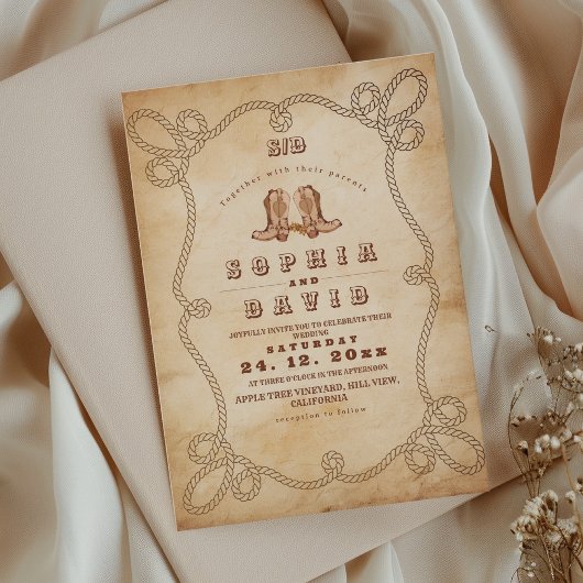 Invitation Mariage occidental rustique élégant