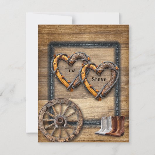 Invitation Mariage occidental Twig Cadres, Boots Wagon Wheel (Devant)