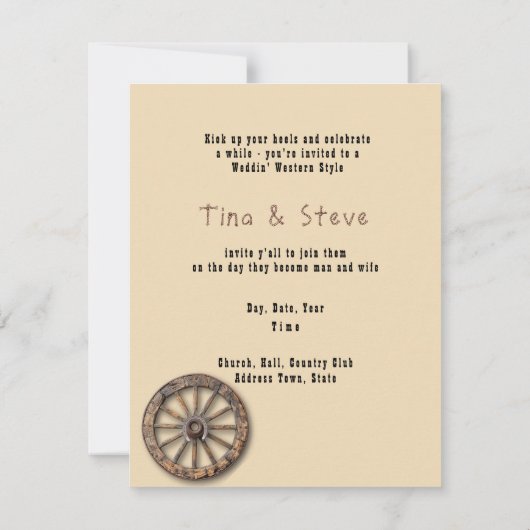 Invitation Mariage occidental Twig Cadres, Boots Wagon Wheel (Dos)