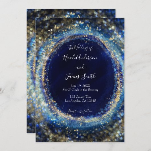 Invitation Mariage Ocean Blue Gold (Devant / Derrière)
