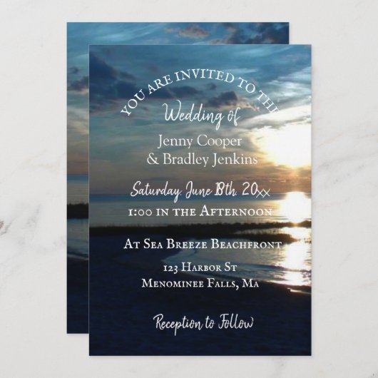 Invitation Mariage Ocean Sunset à Dusk (Devant / Derrière)