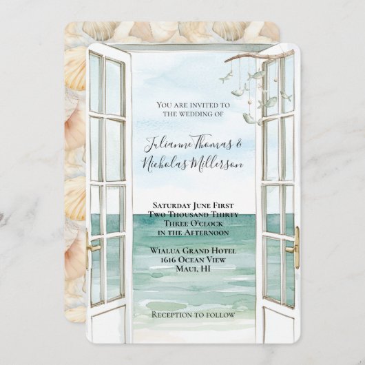 Invitation Mariage Ocean View Sea Shells (Devant / Derrière)