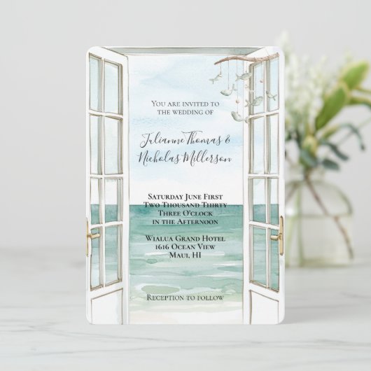 Invitation Mariage Ocean View Sea Shells (Debout devant)