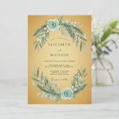 Invitation Mariage Ochre Aqua Feuillage Eucalyptus (Debout devant)