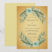Invitation Mariage Ochre Aqua Feuillage Eucalyptus (Devant / Derrière)
